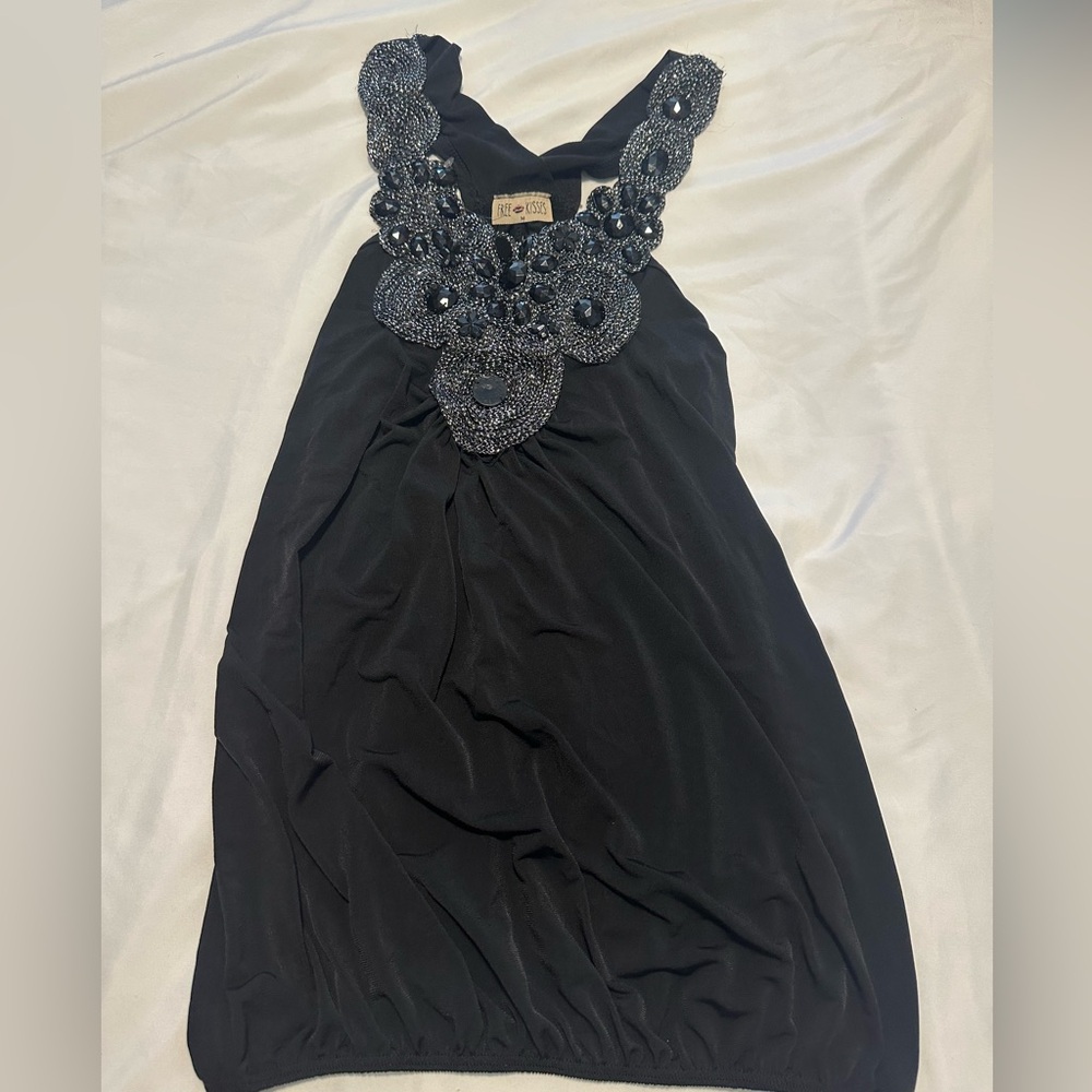 Free Kisses Black and Silver Beaded Top